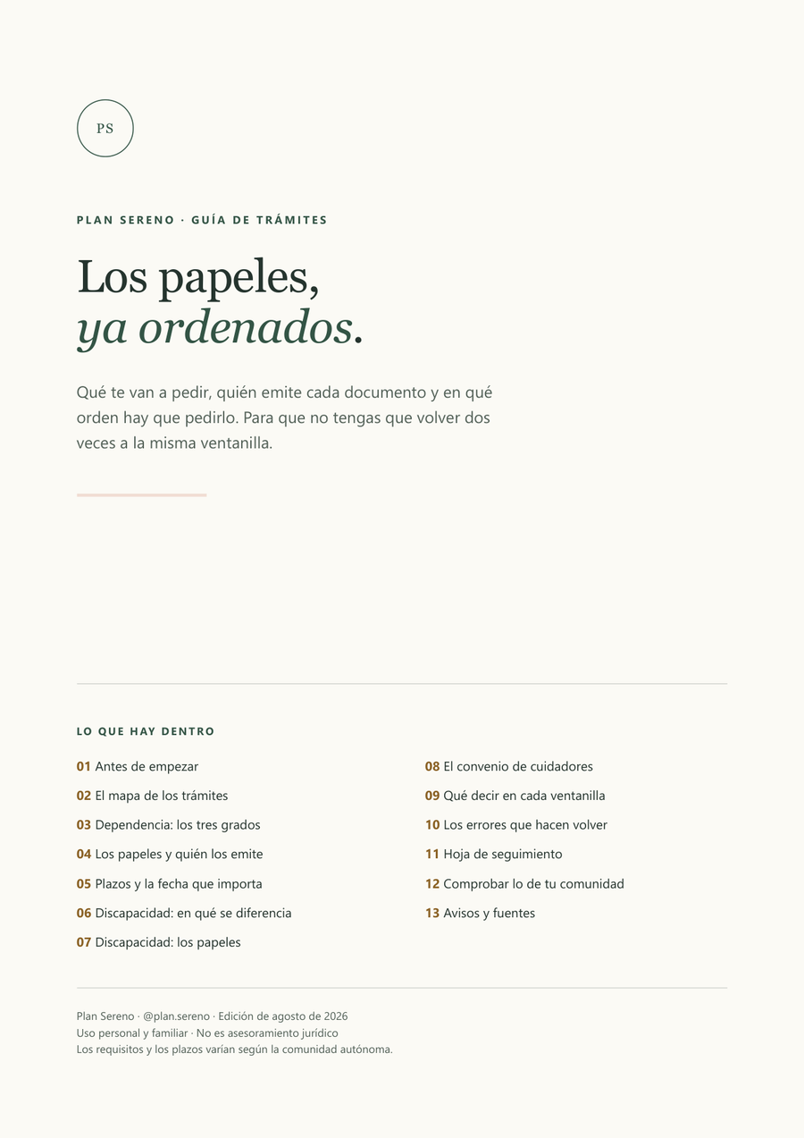 Portada de la guía de trámites, con el índice de las catorce páginas