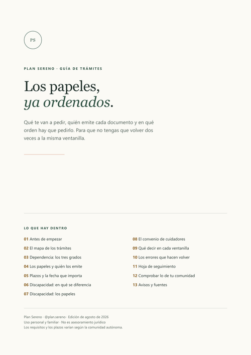 Portada de la guía de trámites, con el índice de las catorce páginas